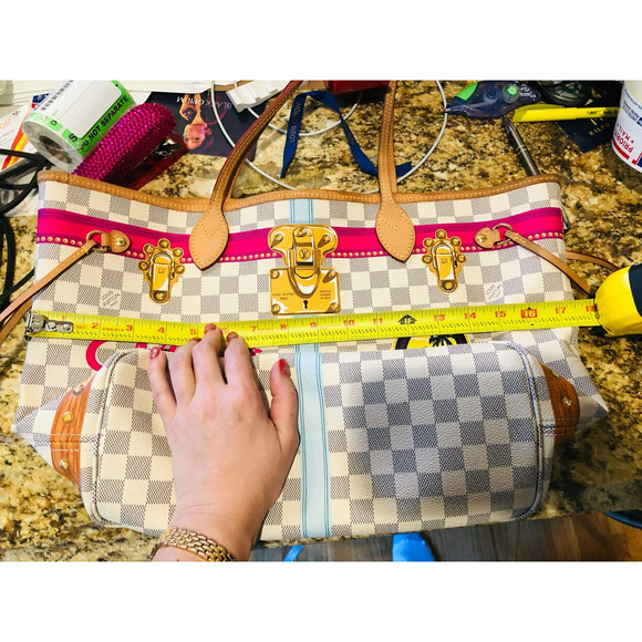 Louis Vuitton Neverfull MM Portofino Damier Azur Summer Trunk Bag Purse Rare LTD - Picture 13 of 16